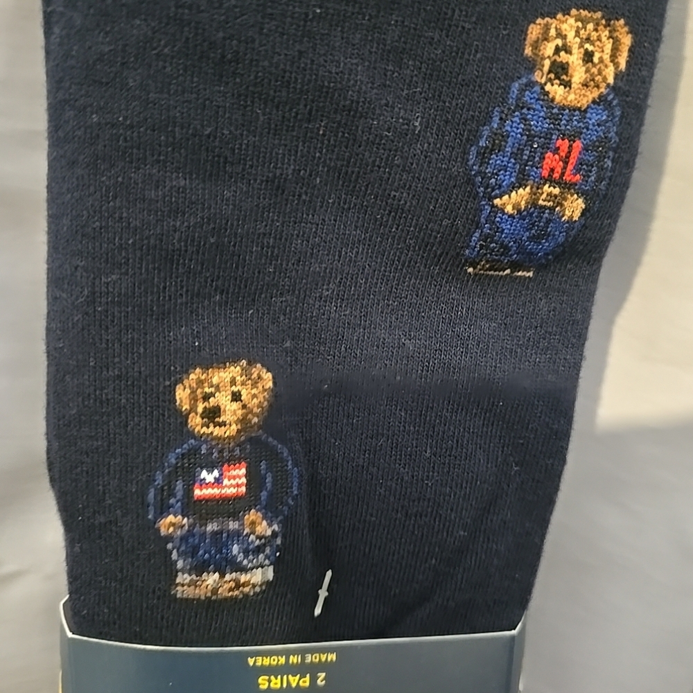 Polo Ralph Lauren Navy Blue Bear Dress Socks,new - Picture 2 of 6
